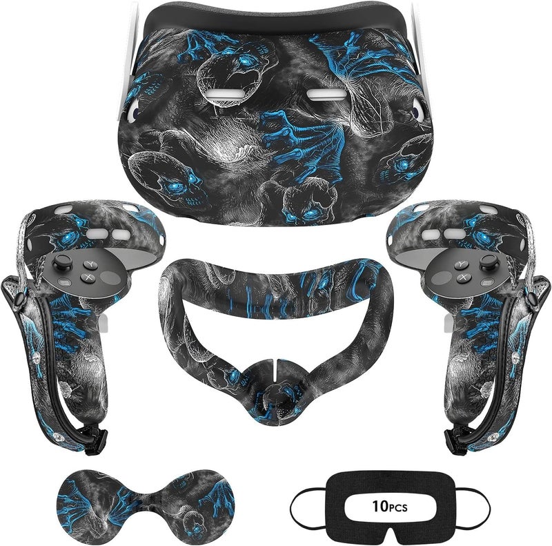 Relohas VR Accessories Kit Compatiable with Oculus Quest 2, Includes Silicone Face Cover, Controller Grips, Protective Shell, Lens Cover & 10 Disposable Eye Covers, No Signal Blocking (Phantom) - Image 1